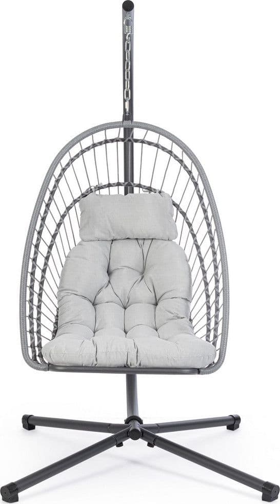 Poltrona "Errol" sospesa pieghevole con cuscino, in acciaio e fibra sintetica per giardino e veranda in Dondoli coperti Decor Space - Altamura, commercioVirtuoso.it