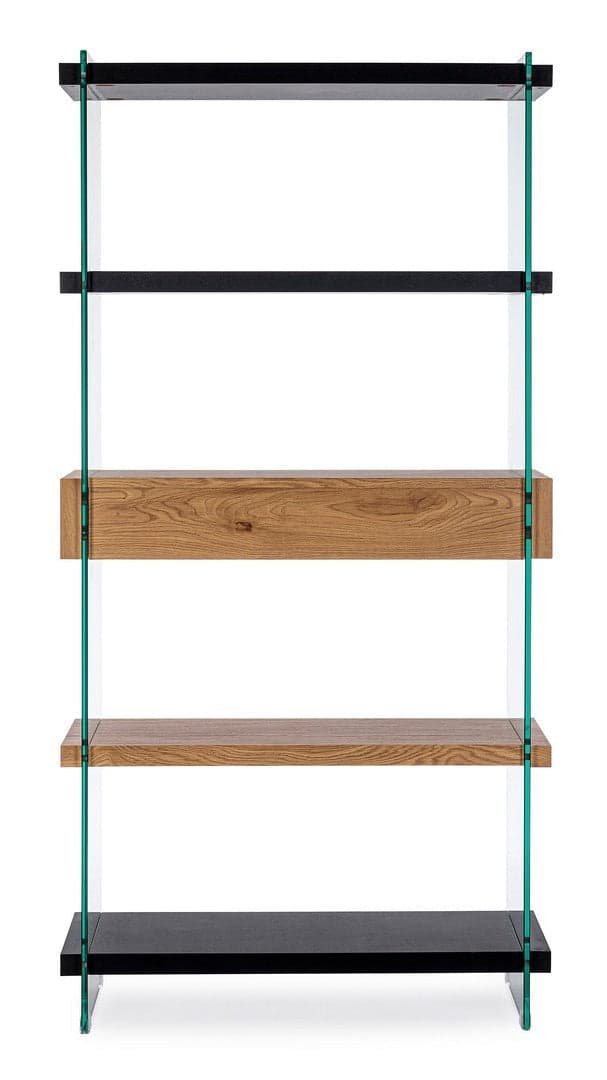 Libreria "Line Wood" struttura in legno MDF rivestito con fianchi in vetro per interno in Librerie Decor Space - Altamura, commercioVirtuoso.it