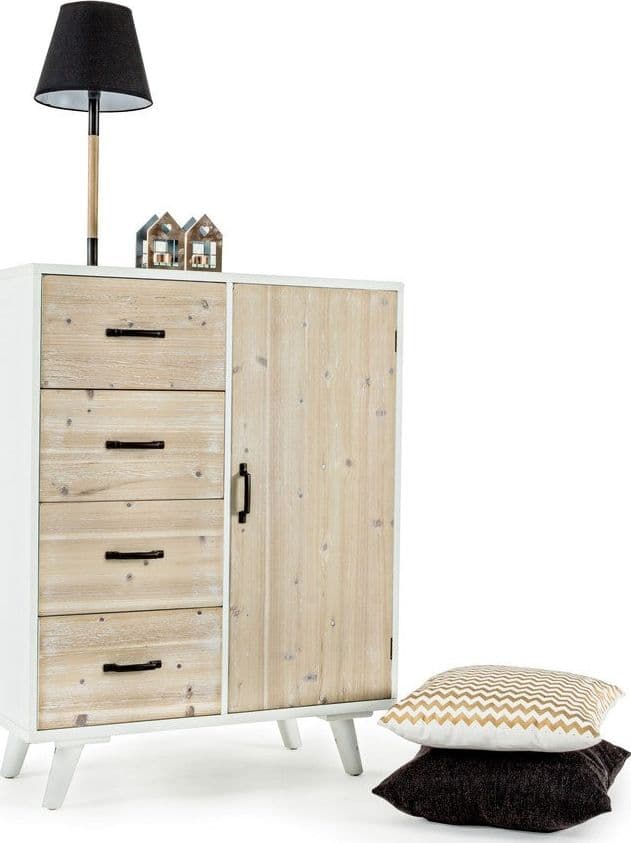 Credenza "Norsborg" struttura in legno di abete con cassetti e maniglie in ferro in Credenze Decor Space - Altamura, commercioVirtuoso.it
