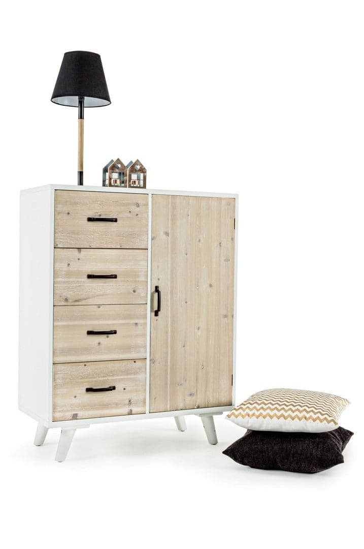 Credenza "Norsborg" struttura in legno di abete con cassetti e maniglie in ferro in Credenze Decor Space - Altamura, commercioVirtuoso.it