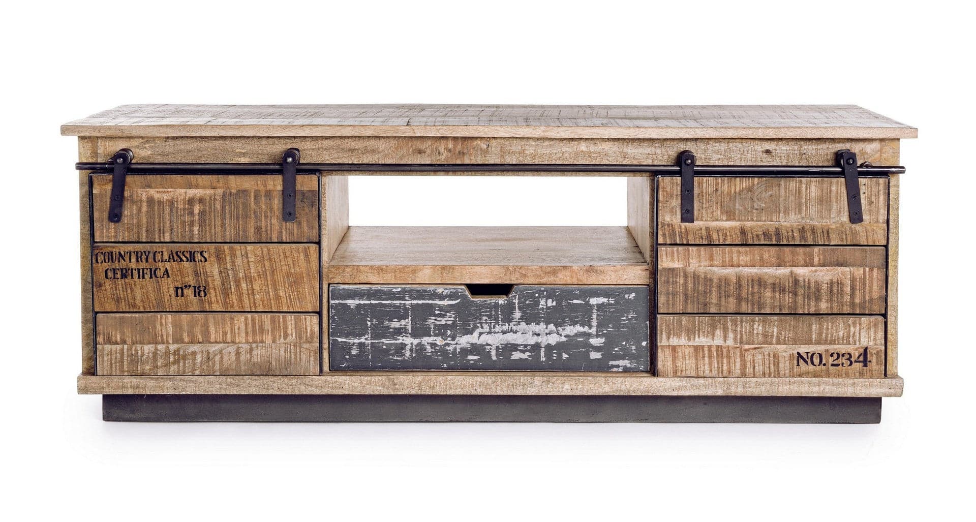 Mobile porta TV "Tudor" in legno di mango per interno 130 x 40 x h 50 cm in Pareti attrezzate Decor Space - Altamura, commercioVirtuoso.it
