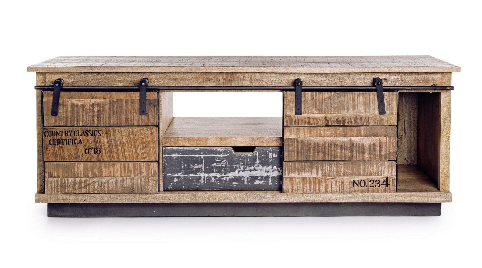 Mobile porta TV "Tudor" in legno di mango per interno 130 x 40 x h 50 cm in Pareti attrezzate Decor Space - Altamura, commercioVirtuoso.it