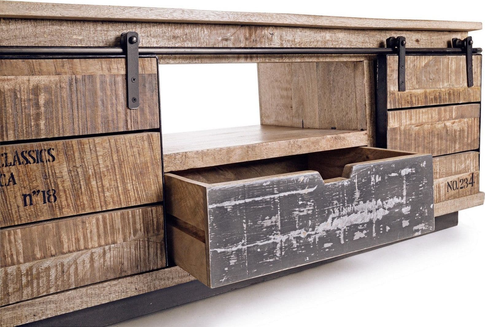 Mobile porta TV "Tudor" in legno di mango per interno 130 x 40 x h 50 cm in Pareti attrezzate Decor Space - Altamura, commercioVirtuoso.it