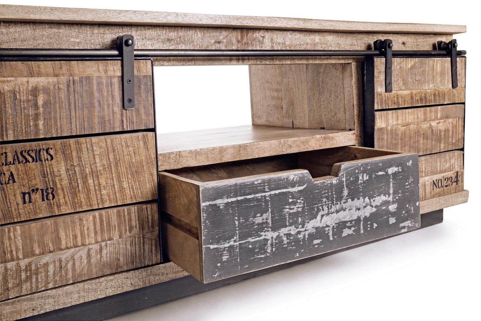 Mobile porta TV "Tudor" in legno di mango per interno 130 x 40 x h 50 cm in Pareti attrezzate Decor Space - Altamura, commercioVirtuoso.it