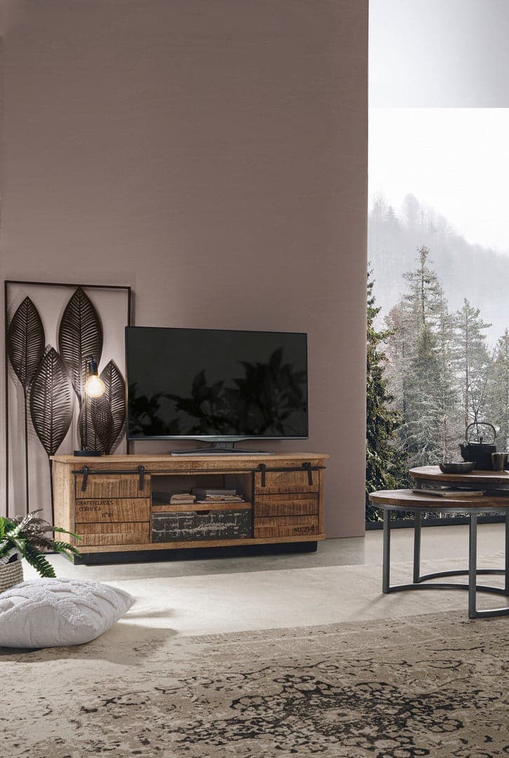 Mobile porta TV "Tudor" in legno di mango per interno 130 x 40 x h 50 cm in Pareti attrezzate Decor Space - Altamura, commercioVirtuoso.it