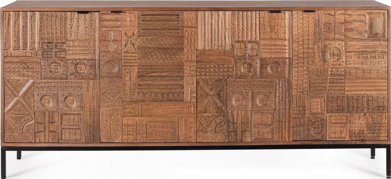 Cassettiera "Kindia" struttura in legno di mango massiccio con mensole e ante lavorate a mano in Credenze Decor Space - Altamura, commercioVirtuoso.it