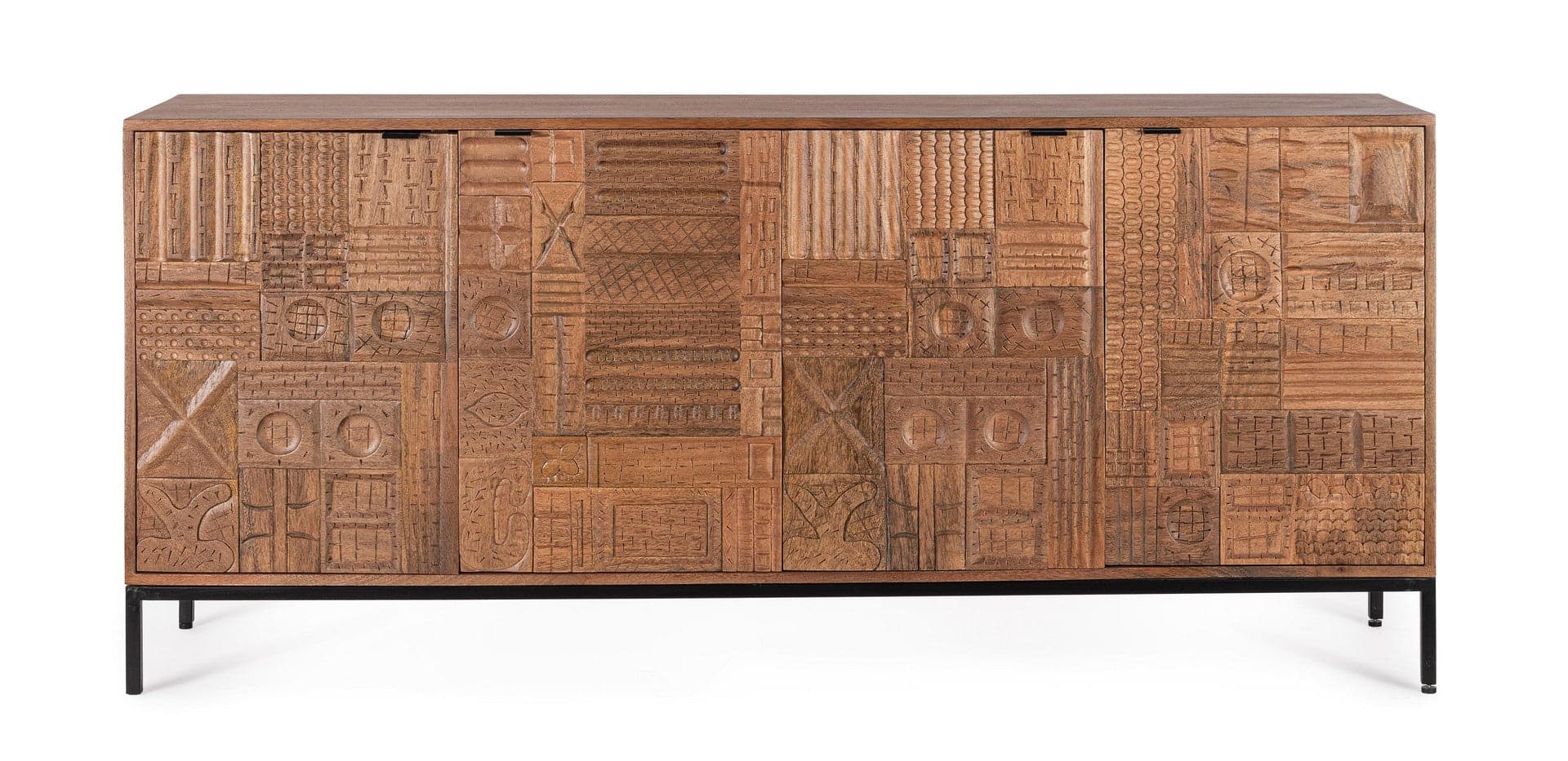 Cassettiera "Kindia" struttura in legno di mango massiccio con mensole e ante lavorate a mano in Credenze Decor Space - Altamura, commercioVirtuoso.it