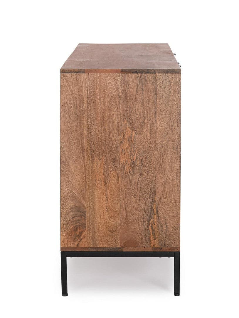 Cassettiera "Kindia" struttura in legno di mango massiccio con mensole e ante lavorate a mano in Credenze Decor Space - Altamura, commercioVirtuoso.it