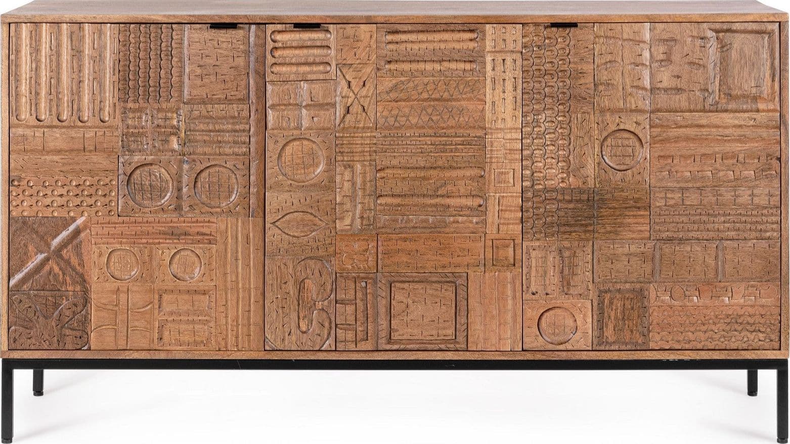 Cassettiera "Kindia" struttura in legno di mango massiccio con mensole e ante lavorate a mano in Credenze Decor Space - Altamura, commercioVirtuoso.it
