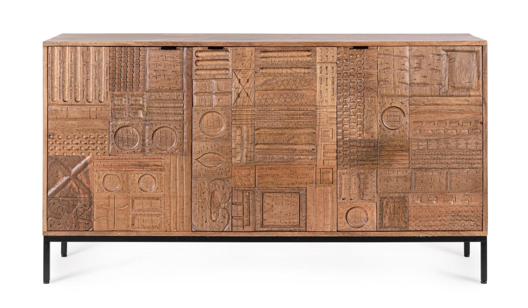 Cassettiera "Kindia" struttura in legno di mango massiccio con mensole e ante lavorate a mano in Credenze Decor Space - Altamura, commercioVirtuoso.it
