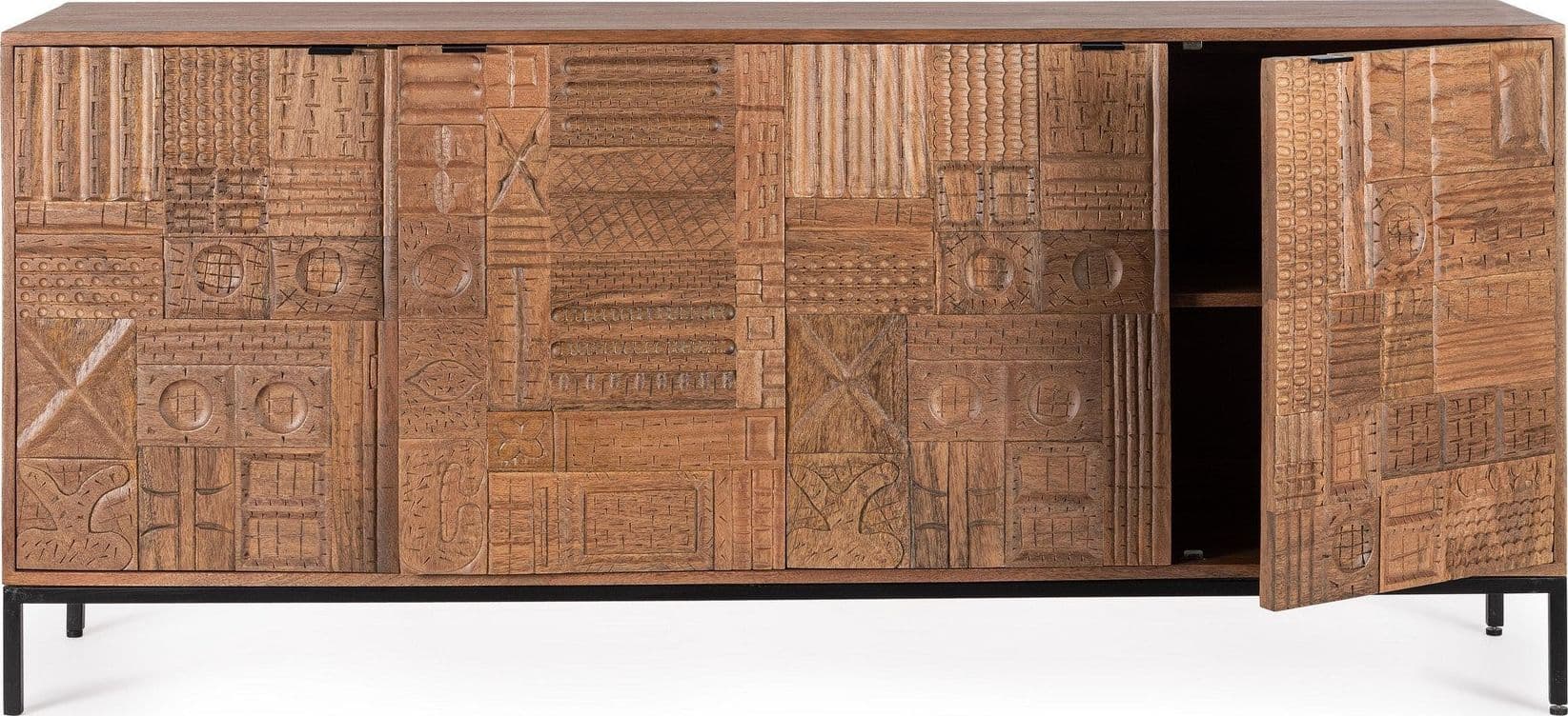 Cassettiera "Kindia" struttura in legno di mango massiccio con mensole e ante lavorate a mano in Credenze Decor Space - Altamura, commercioVirtuoso.it