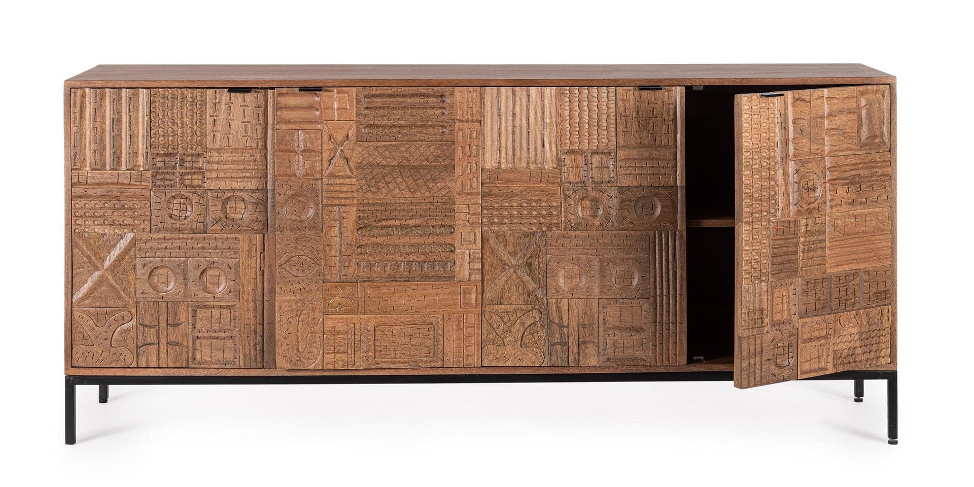 Cassettiera "Kindia" struttura in legno di mango massiccio con mensole e ante lavorate a mano in Credenze Decor Space - Altamura, commercioVirtuoso.it
