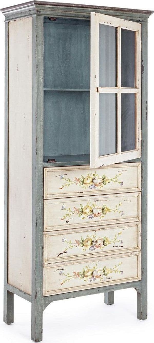 Vetrinetta "Genziana" struttura in legno di abete con cassetti in Credenze Decor Space - Altamura, commercioVirtuoso.it