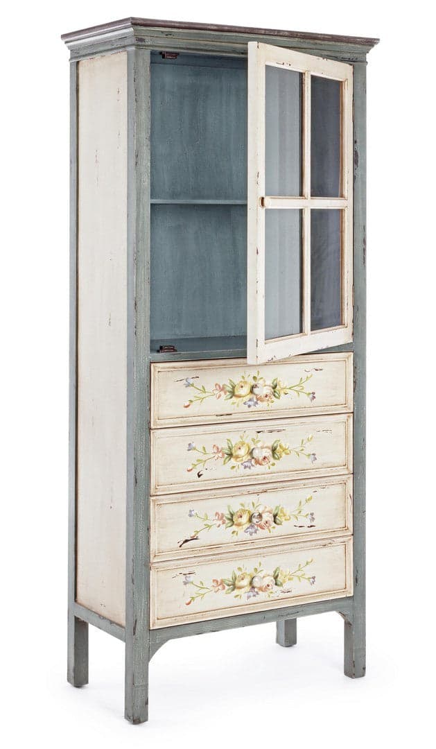 Vetrinetta "Genziana" struttura in legno di abete con cassetti in Credenze Decor Space - Altamura, commercioVirtuoso.it
