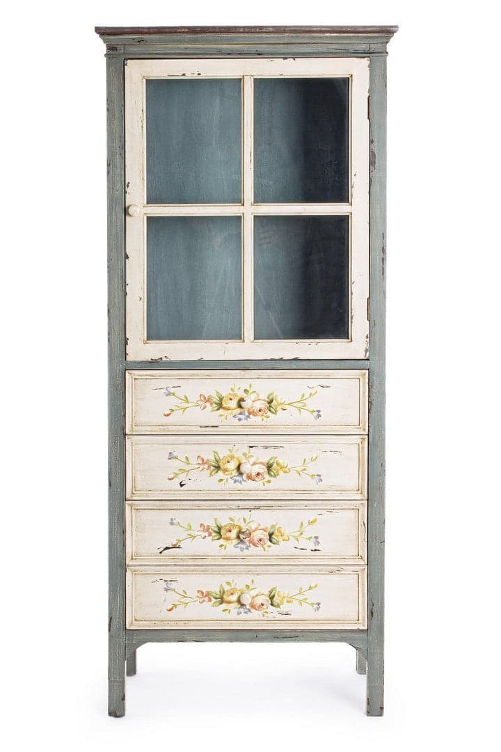 Vetrinetta "Genziana" struttura in legno di abete con cassetti in Credenze Decor Space - Altamura, commercioVirtuoso.it
