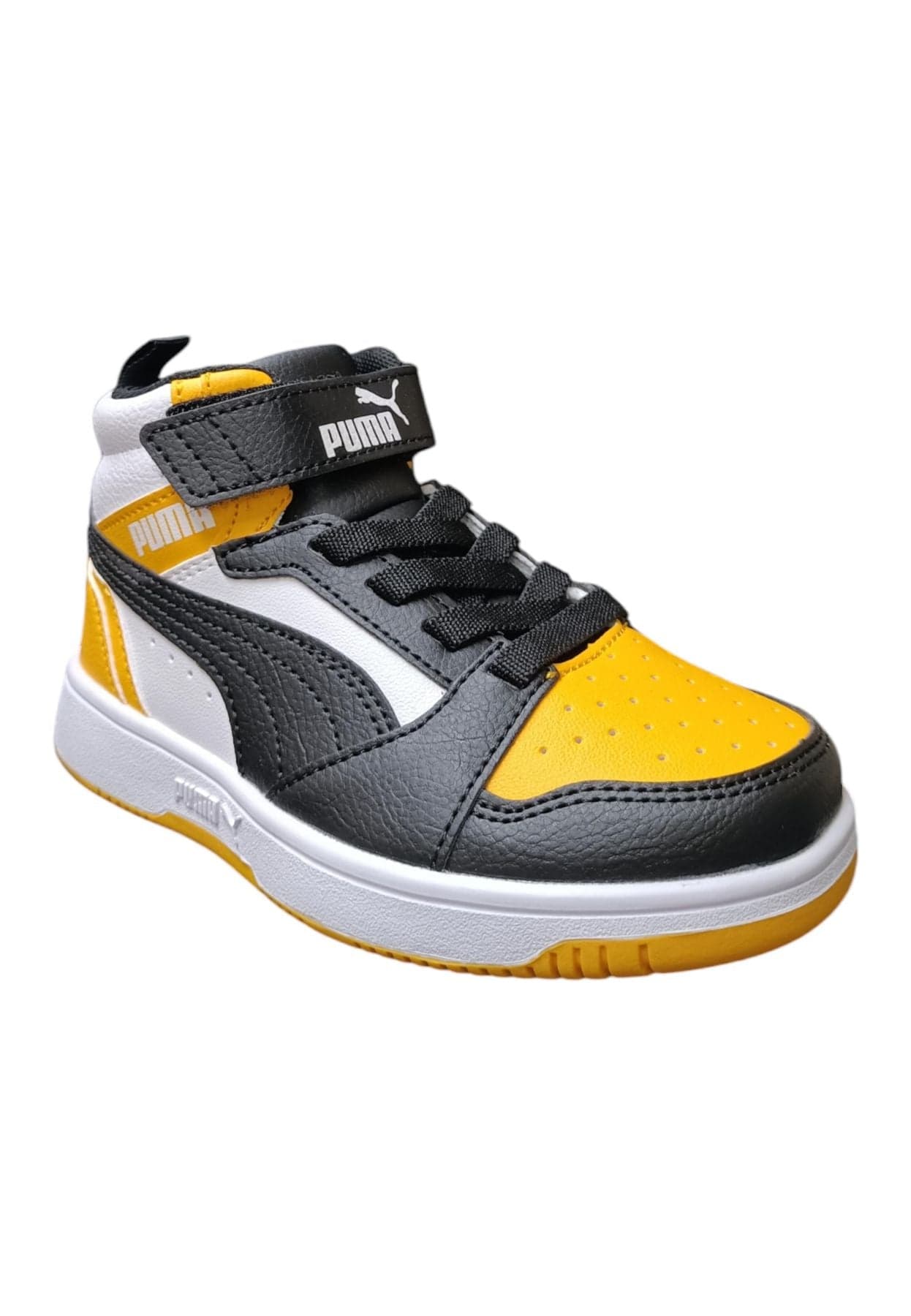 Scarpe sneakers Unisex bambini PUMA REBOUND  bianco-nero-giallo laccio elastico e velcro in Ballerine Scarpetteria Gica - Trani, commercioVirtuoso.it