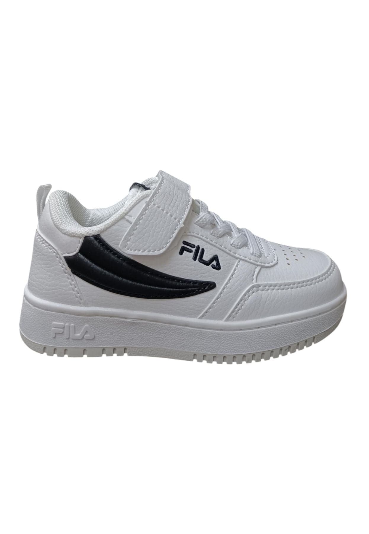 Scarpe sneakers Unisex bambini fila REGA  bianco-nero-celeste-grigio laccio elastico e velcro in Ballerine Scarpetteria Gica - Trani, commercioVirtuoso.it