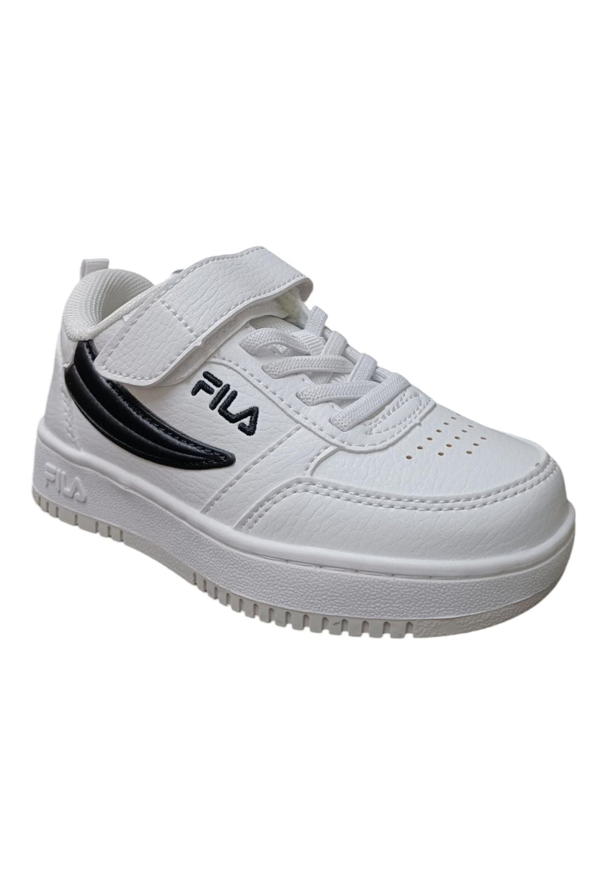 Scarpe sneakers Unisex bambini fila REGA  bianco-nero-celeste-grigio laccio elastico e velcro in Ballerine Scarpetteria Gica - Trani, commercioVirtuoso.it
