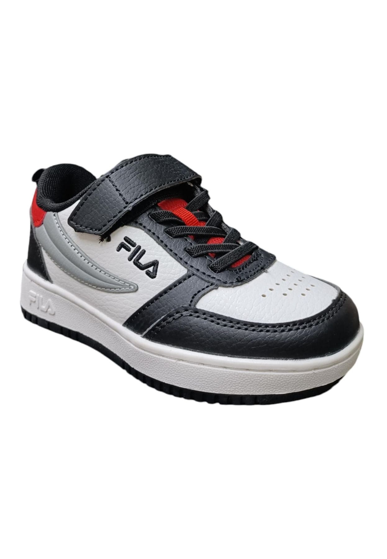 Scarpe sneakers Unisex bambini fila REGA  bianco-nero-celeste-grigio laccio elastico e velcro in Ballerine Scarpetteria Gica - Trani, commercioVirtuoso.it