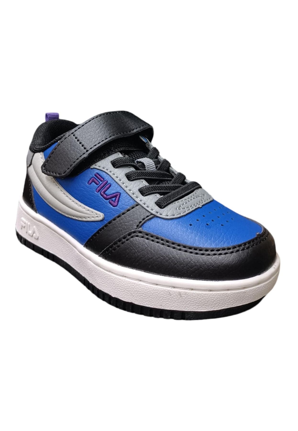Scarpe sneakers Unisex bambini fila REGA  bianco-nero-celeste-grigio laccio elastico e velcro in Ballerine Scarpetteria Gica - Trani, commercioVirtuoso.it