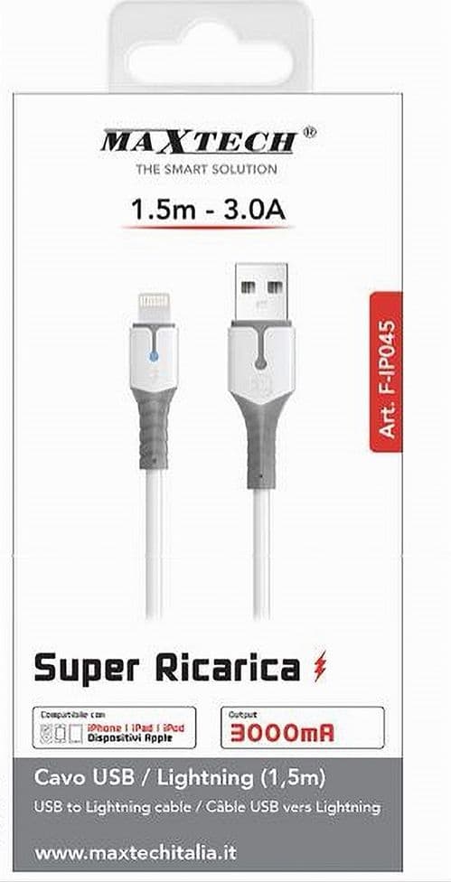 CAVO PER DATI SUPER RICARICA USB LIGHTNING 3A 1.5MT PER IPHONE IPAD IPOD F-IP045 - 4