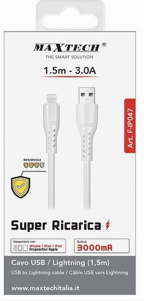 CAVO USB LIGHTNING 3A 1.5MT SUPER RICARICA DATI RESISTENTE IPHONE IPAD IPOD F-IP047 - 4