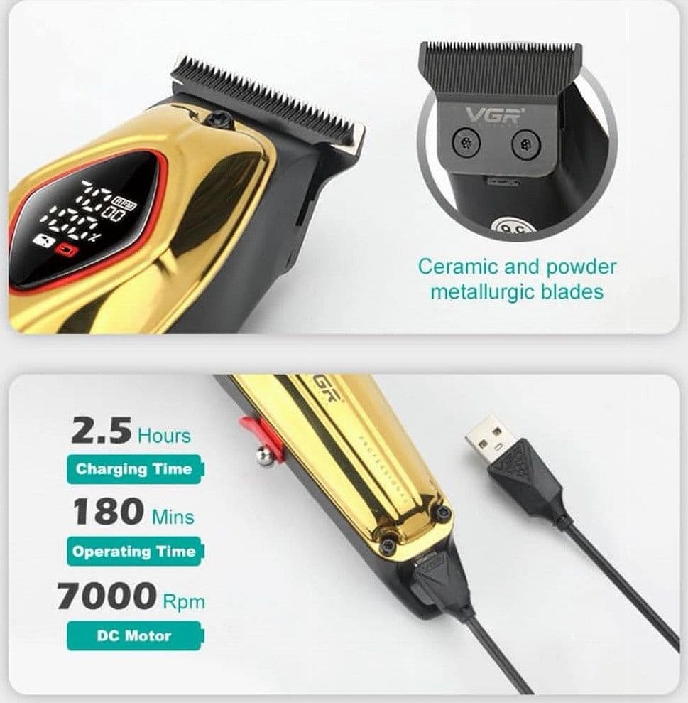 Tagliacapelli Professionale VGR V-945 – Rasoio e Trimmer Barber Precisione – Oro – MaxTech – elettronica
