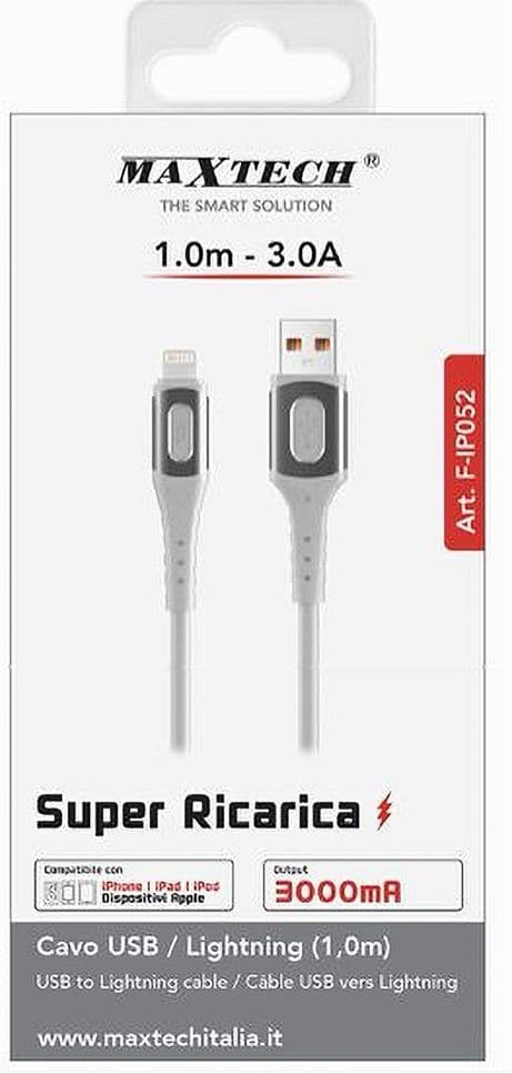 CAVO RICARICA SUPER TRASMISSIONE DATI USB A LIGHTNING 3A 1MT IPHONE IPAD F-IP052 - 4