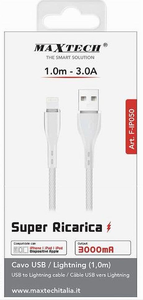CAVO SUPER RICARICA TRASMISSIONE DATI USB A LIGHTNING 3A 1MT IPAD IPHONE F-IP050 - 2