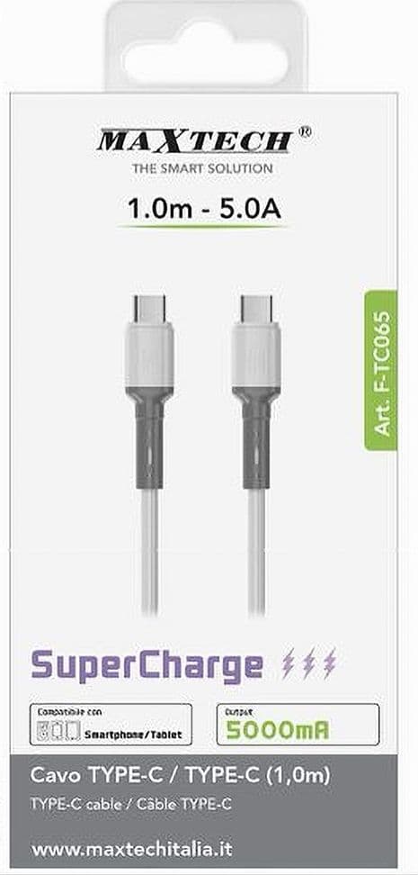 CAVO TYPE-C A TYPE-C SUPER CARICA 5000MA 1 METRO PER SMARTPHONE TABLET F-TC065 - 4