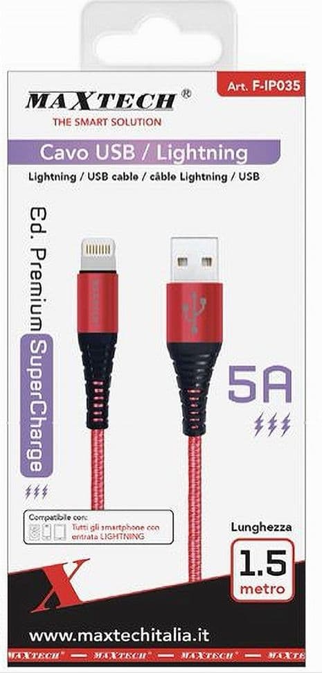 CAVO PER TRASMISSIONE DATI RICARICA USB/LIGHTNING 5A 1.5 MT SUPER CARICA F-IP035 - 8