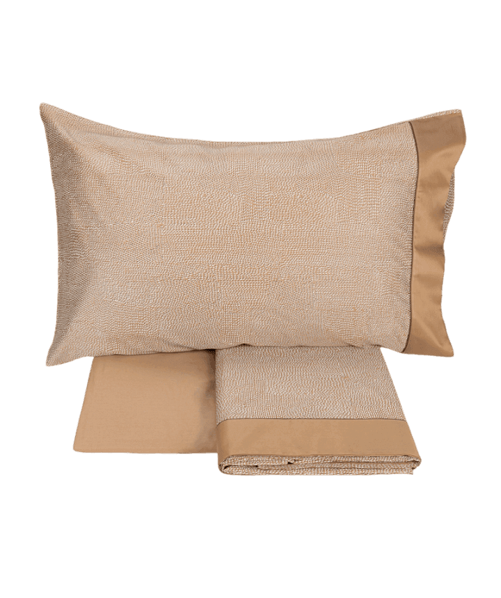 Completo lenzuola sashiko matrimoniale in raso 300 T.C di puro cotone - Fazzini – Tortora – tessuto