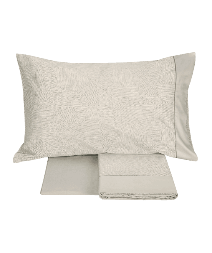 Completo lenzuola sashiko matrimoniale in raso 300 T.C di puro cotone - Fazzini – Grigio – tessuto