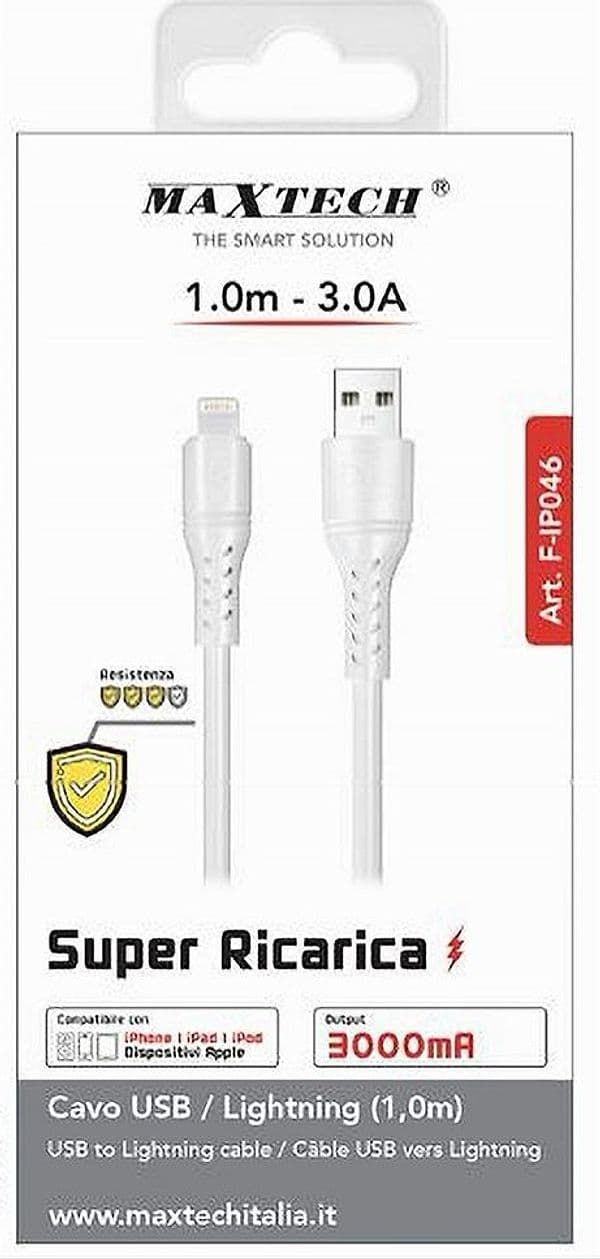 CAVO USB LIGHTNING 3A 1MT SUPER RICARICA DATI RESISTENTE IPHONE IPAD IPOD F-IP046 - 4