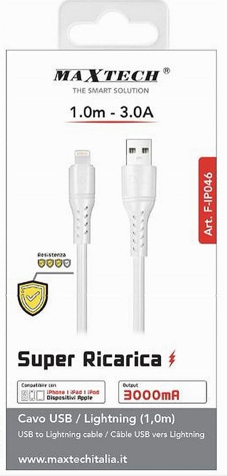 CAVO USB LIGHTNING 3A 1MT SUPER RICARICA DATI RESISTENTE IPHONE IPAD IPOD F-IP046 - 4