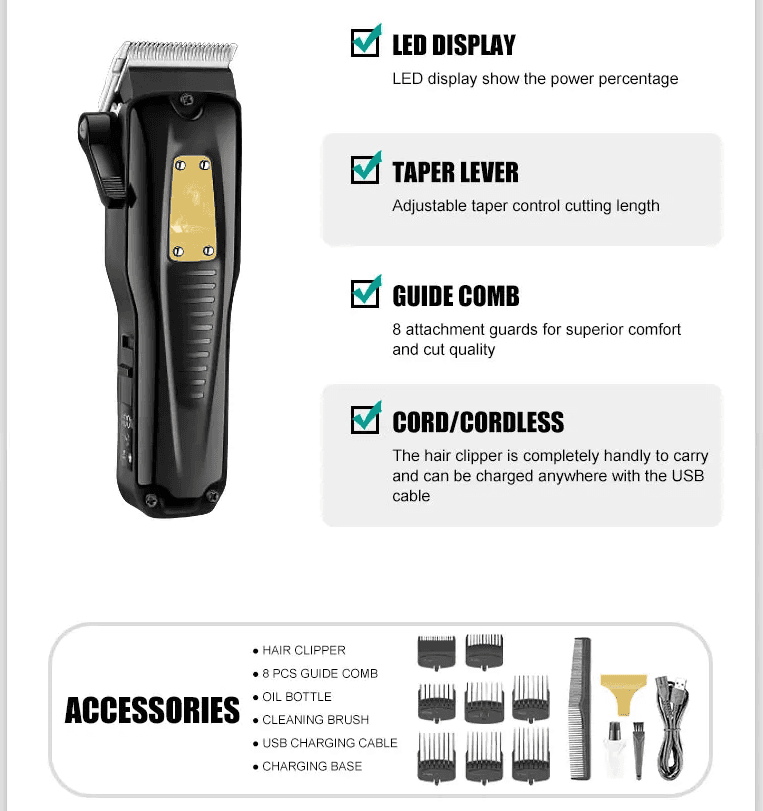 Tagliacapelli Professionale VGR V-651 Clipper Barber LED Lama Ceramica - 5