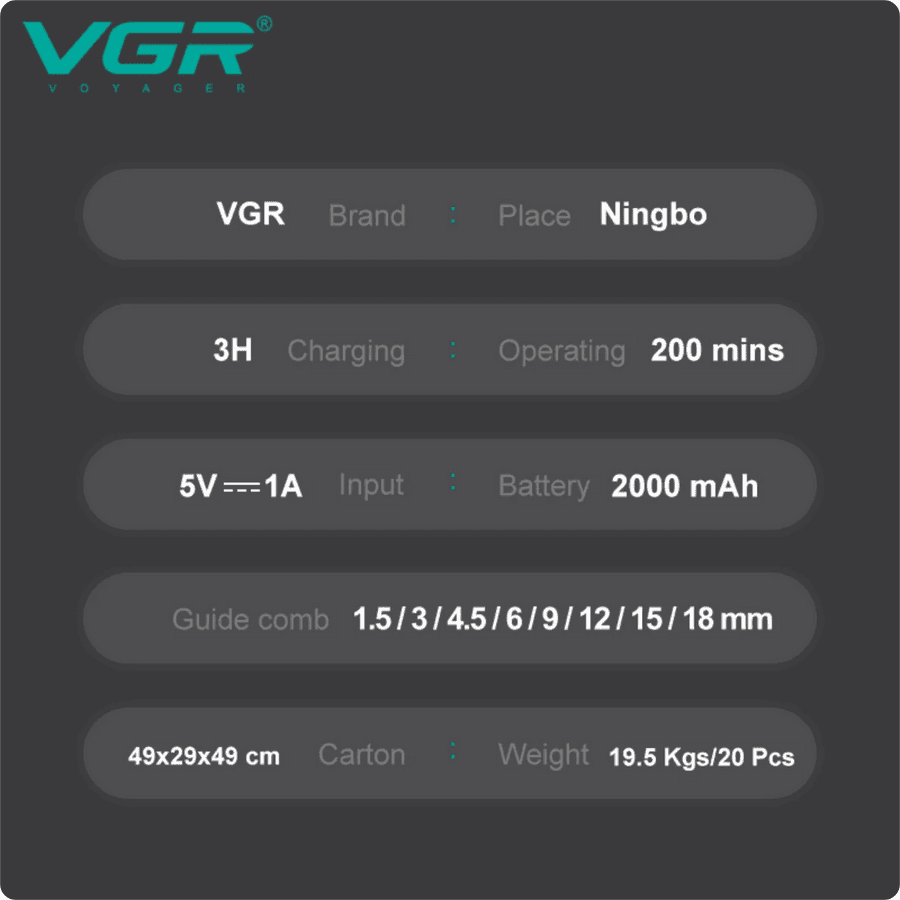 Tagliacapelli Professionale VGR V-651 Clipper Barber LED Lama Ceramica - 8