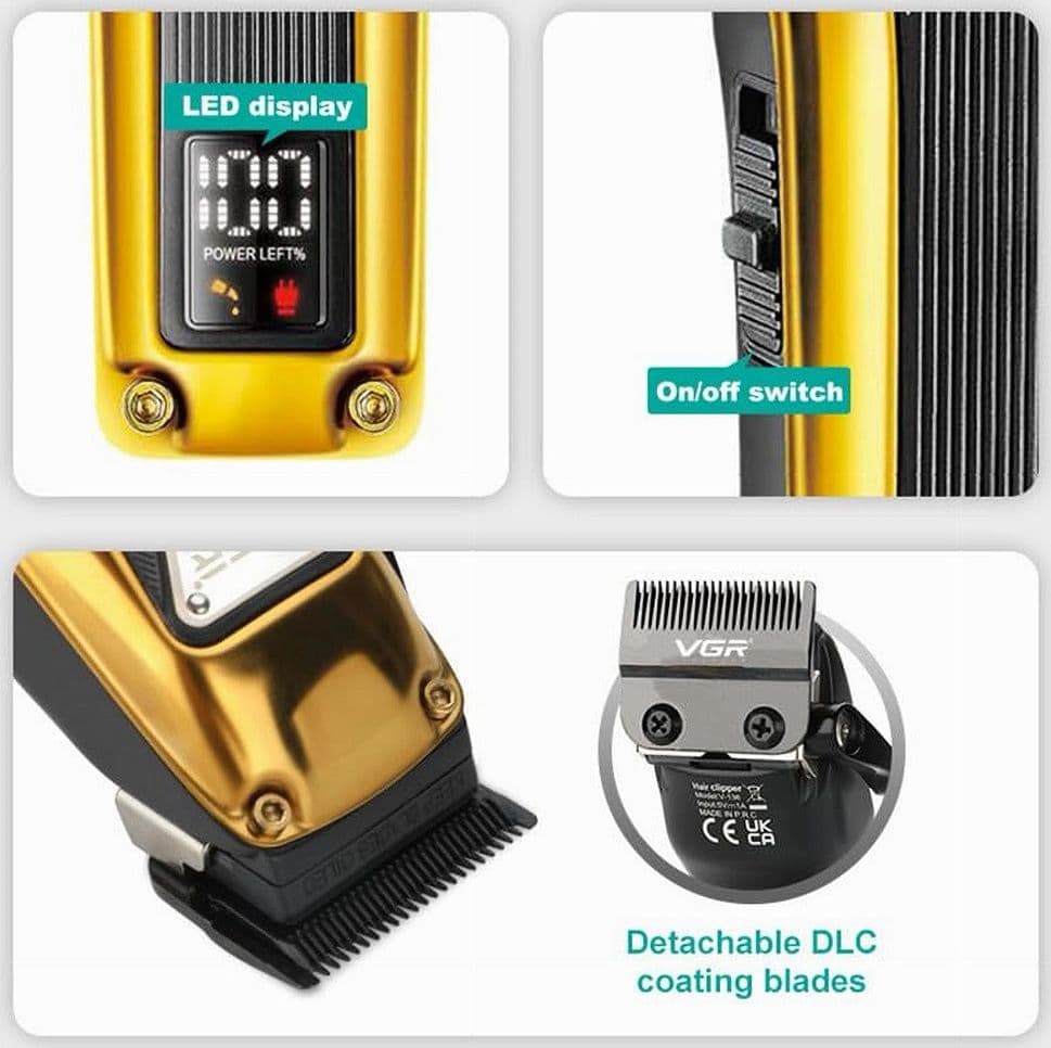VGR V-137 Tagliacapelli Professionale Cordless | Rasoio Clipper Barber – Oro – giallo