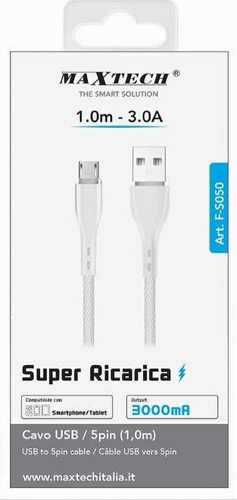 CAVO USB A MICRO USB TRASFERIMENTO DATI SUPER RICARICA 1 MT 3A SMARTPHONE F-S050 - 4