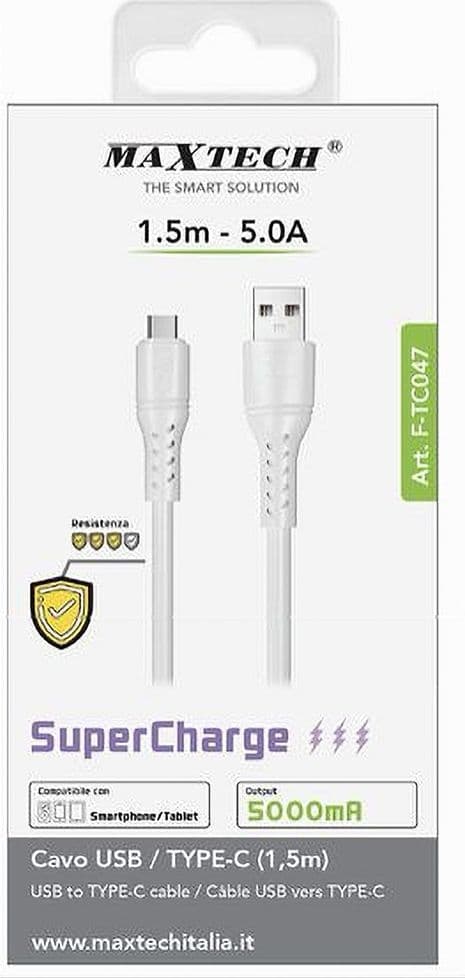 CAVO USB/TYPE-C 1.5MT 5A SUPERCHARGE RICARICA DATI RESISTENTE SMARTPHONE F-TC047 - 4