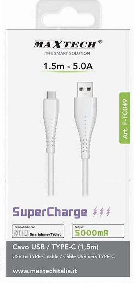 CAVO USB A TYPE-C 1.5 MT 5 A SUPERCHARGE RICARICA DATI SMARTPHONE TABLET F-TC049 - 4