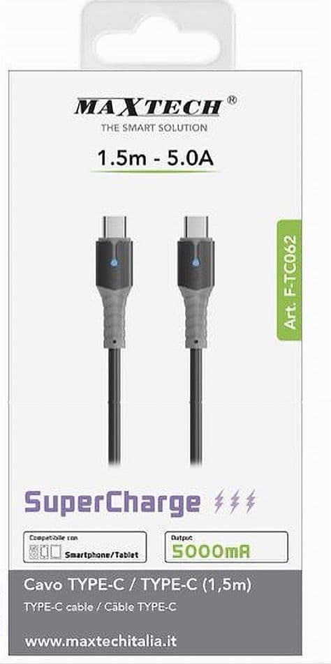 CAVO TYPE-C/TYPE-C SUPER RICARICA VELOCE 5A 1.5 MT PER SMARTPHONE TABLET F-TC062 - 2