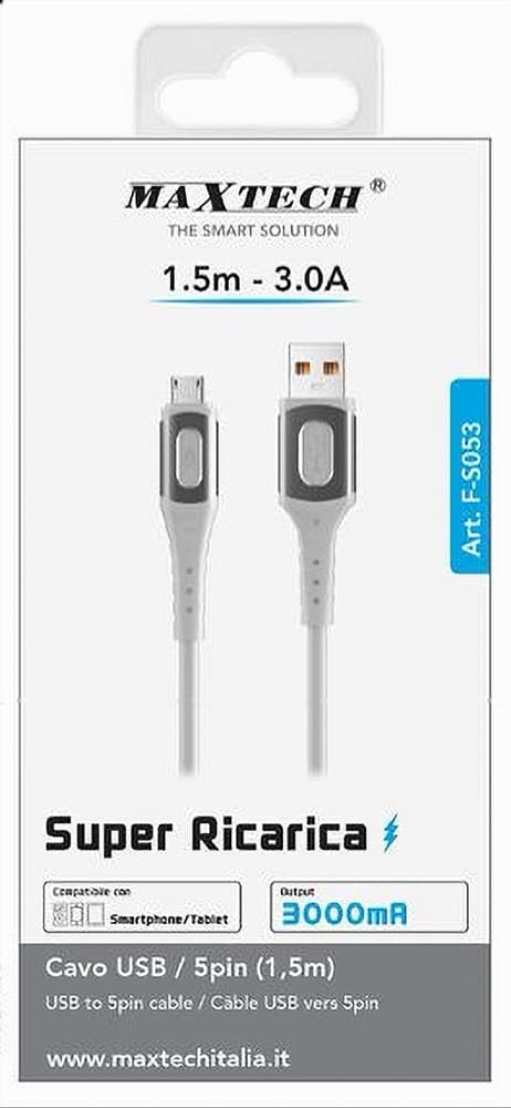 CAVO USB/MICRO USB SUPER RICARICA 3A TRASFERIMENTO DATI 1.5MT SMARTPHONE F-S053 - 4