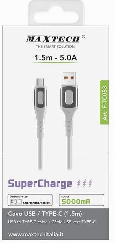 CAVO USB/TYPE-C 1.5MT 5A SUPER CARICA TRASMISSIONE DATI SMARTPHONE TABLET F-TC053 - 4