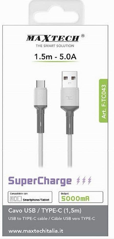 CAVO USB/TYPE-C SUPERCHARGE RICARICA DATI 1.5MT 5A PER SMARTPHONE TABLET F-TC043 - 4