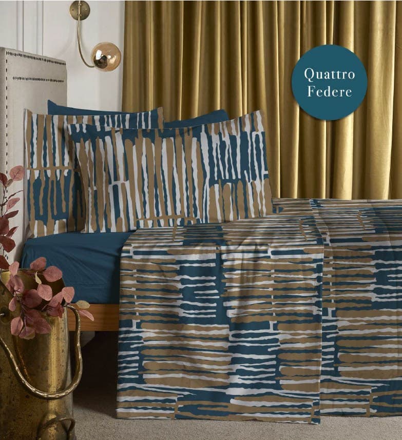 Completo lenzuola matrimoniale Vogue puro cotone 4 federe – Maè – Via Roma,60 – Petrolio – letto