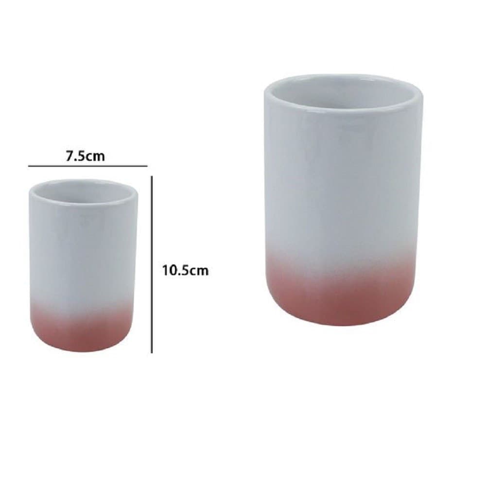 BICCHIERE PORTA SPAZZOLINI DENTIFRICIO BIANCO ROSA ARREDO BAGNO ACCESSORI 59907 - 2