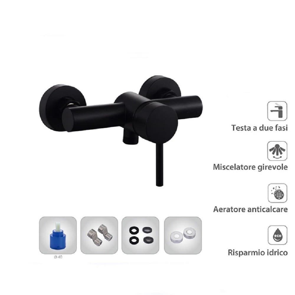 RUBINETTO BAGNO MODERNO NERO OPACO MISCELATORE ORIENTABILE CABINA DOCCIA 87394 - 2