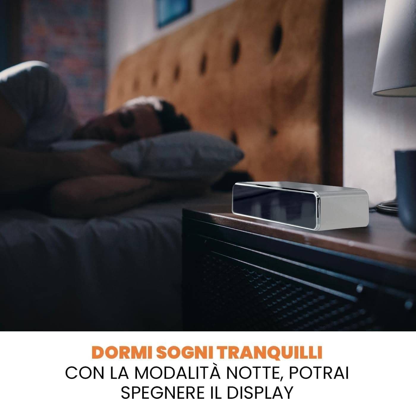 SVEGLIA DIGITALE CON RICARICA WIRELESS SMARTPHONE DISPLAY A LED LUCE REGOLABILE - 4