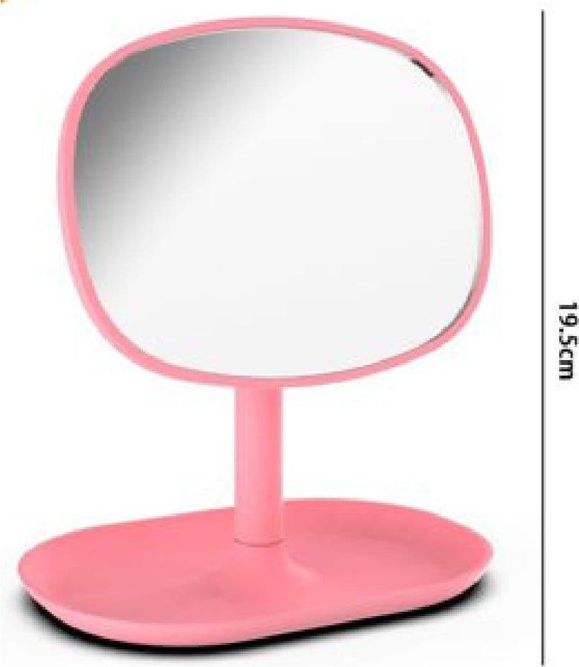 SPECCHIO TRUCCO DA TAVOLO 19.5CM ARREDO BAGNO CASA CON VASSOIO MAKEUP ROSA 69948 - 3